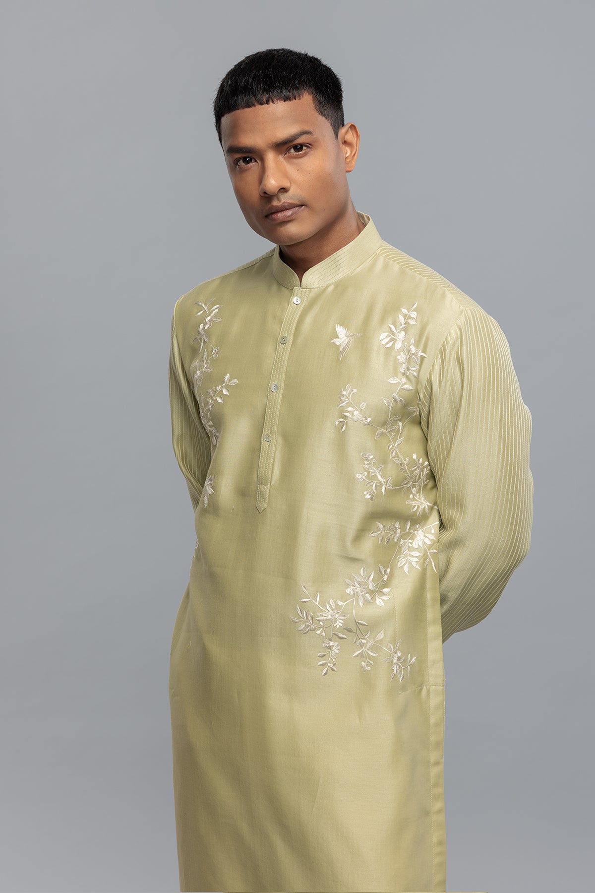Men's Sage Green Kurta Set with Embroidery