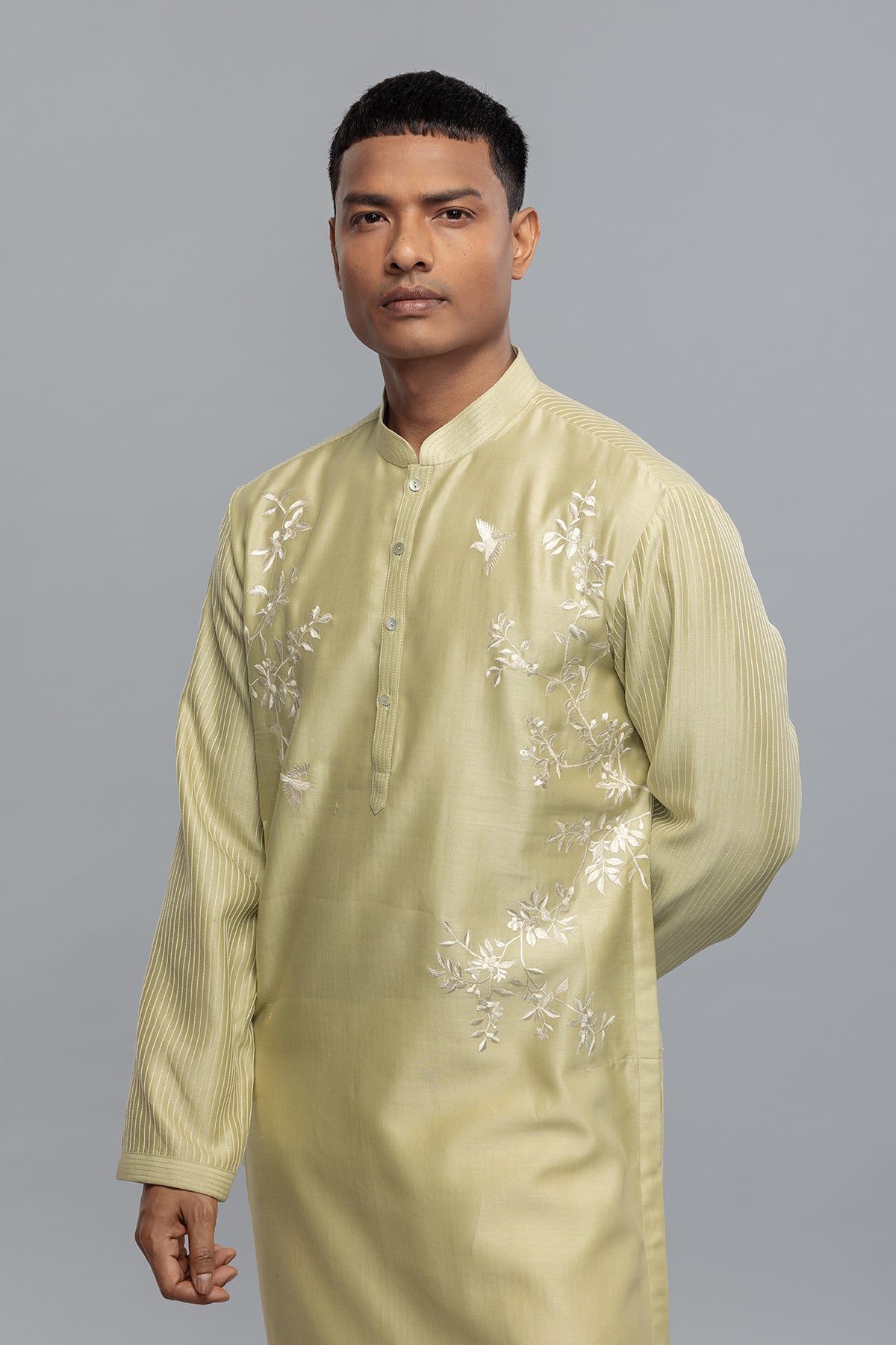 Men's Sage Green Kurta Set with Embroidery