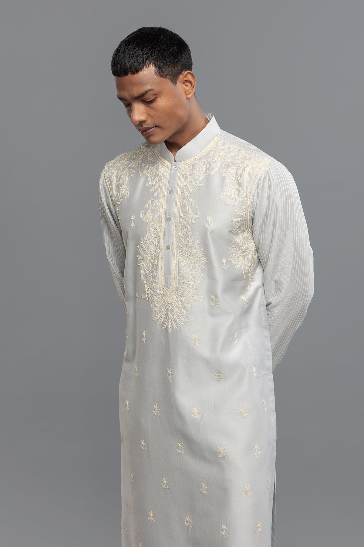 Men's Chanderi Kurta Set with Matka Silk Applique & Embroidery