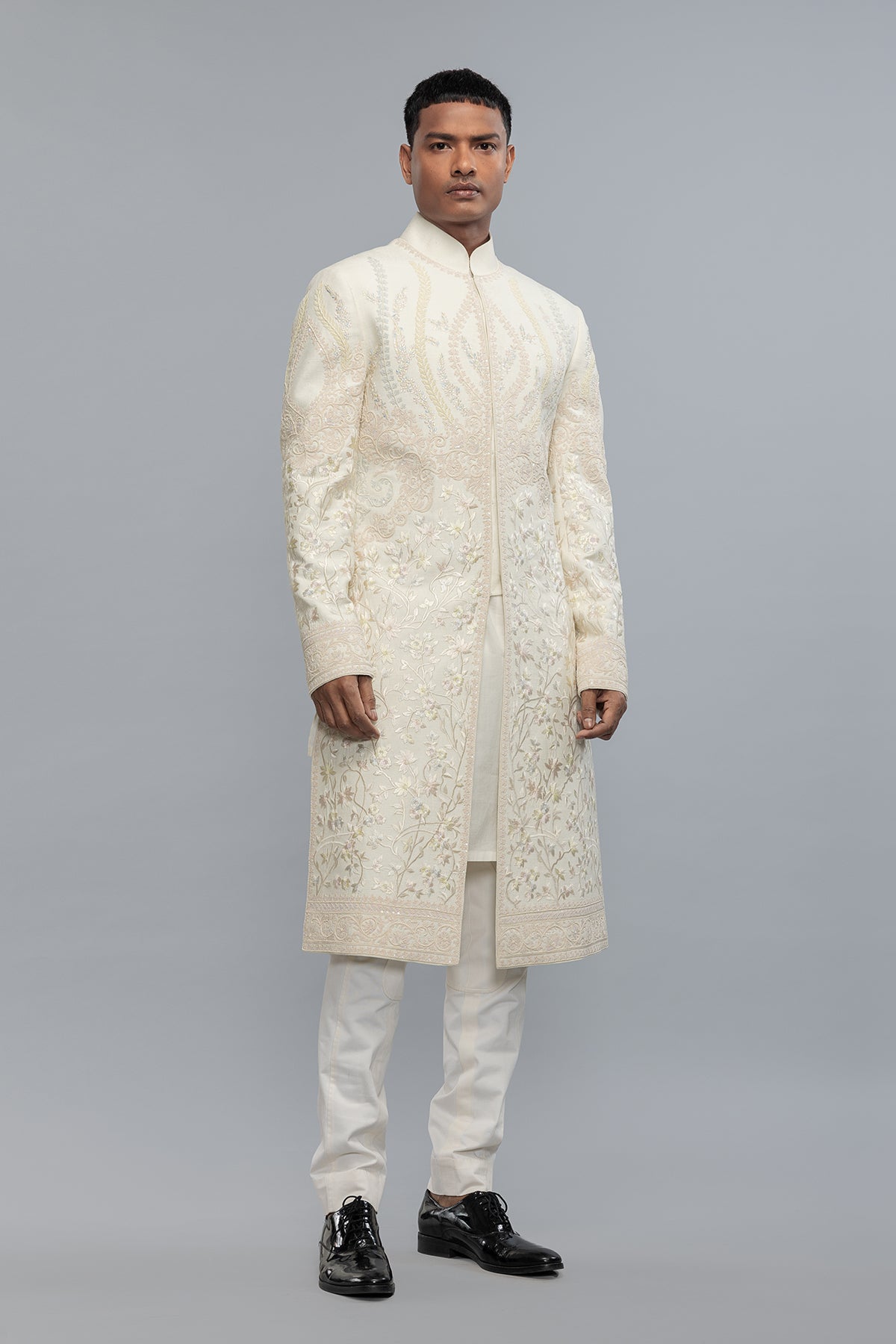 Men's Ivory Matka Silk Sherwani with Embroidery