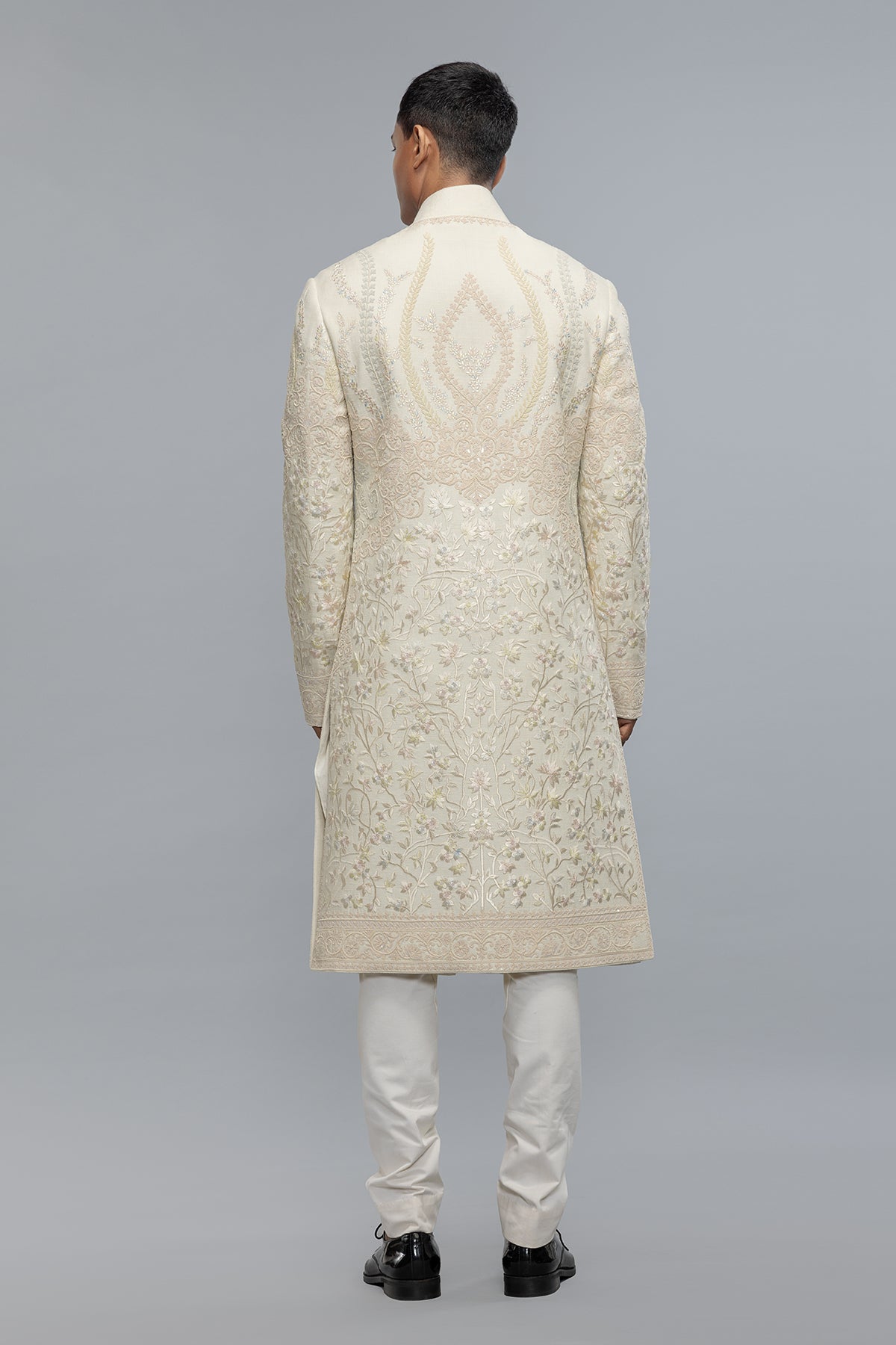 Men's Ivory Matka Silk Sherwani with Embroidery