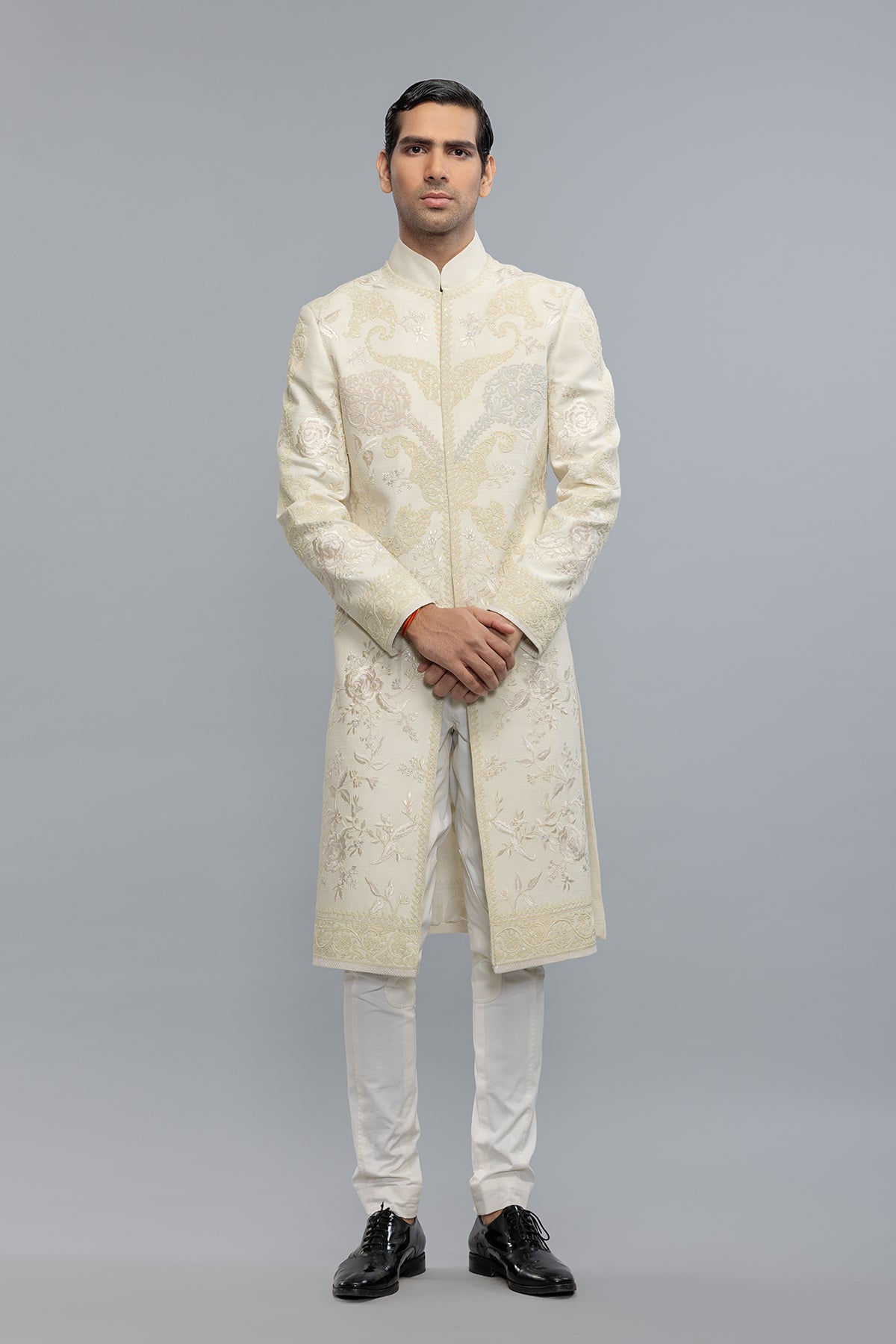 Men's Ivory Matka Silk Sherwani with Embroidery