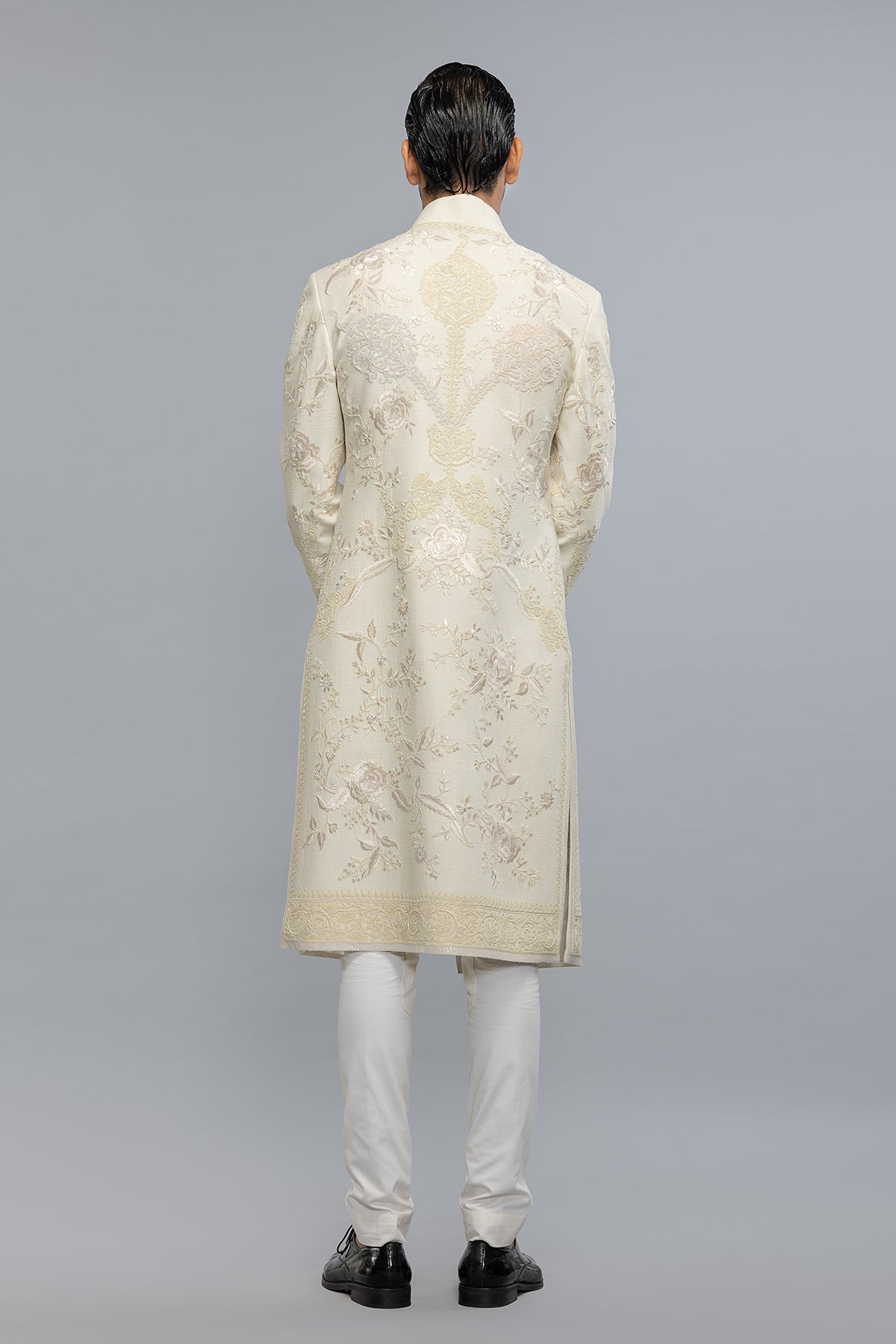 Men's Ivory Matka Silk Sherwani with Embroidery