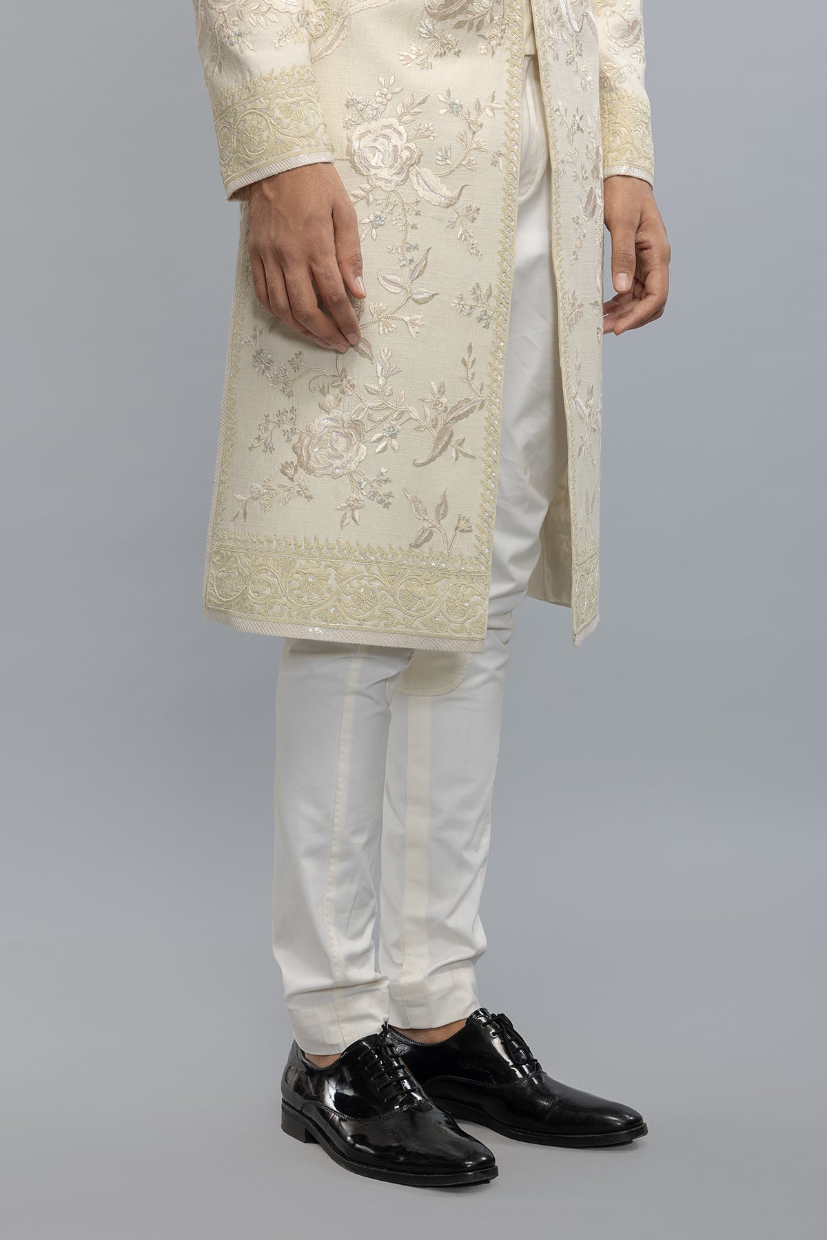 Men's Ivory Matka Silk Sherwani with Embroidery