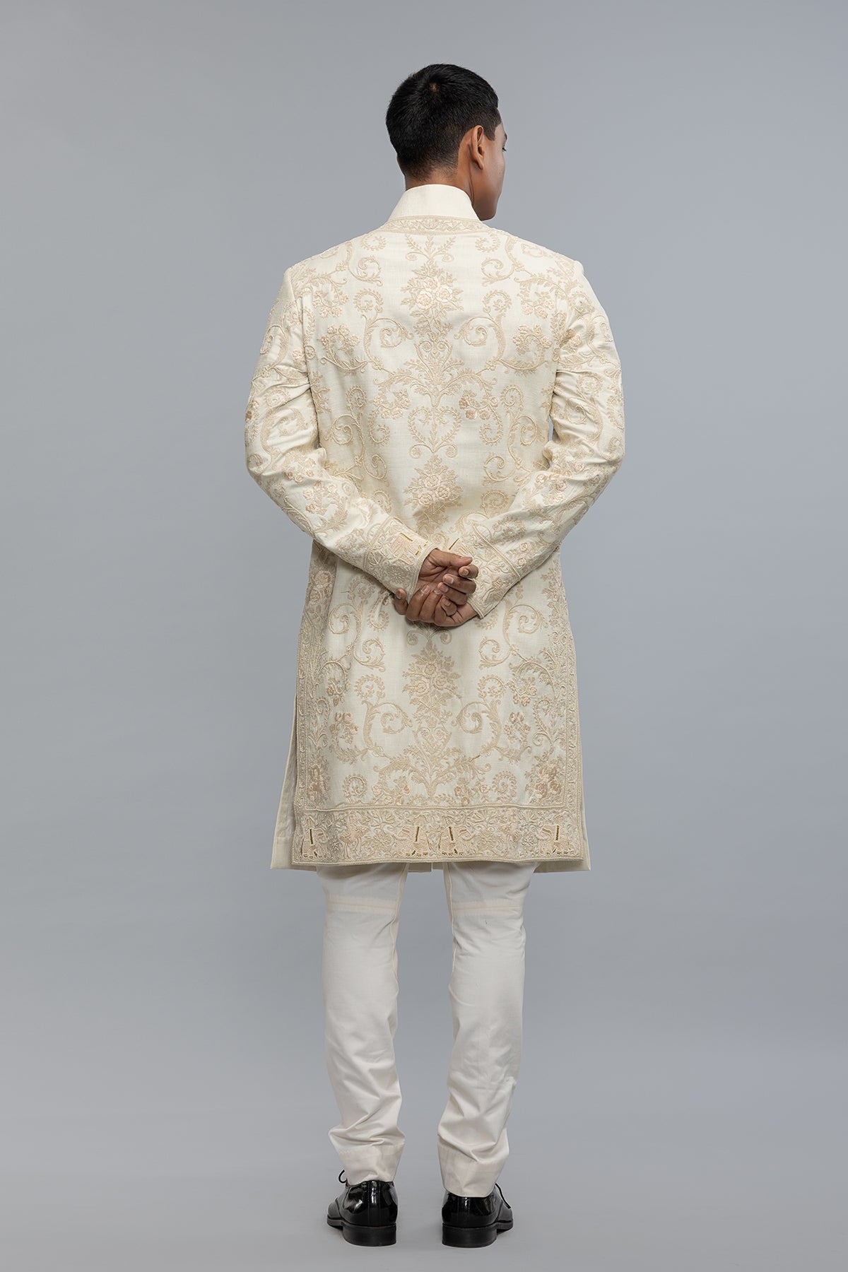 Men's Ivory Matka Silk Sherwani with Embroidery