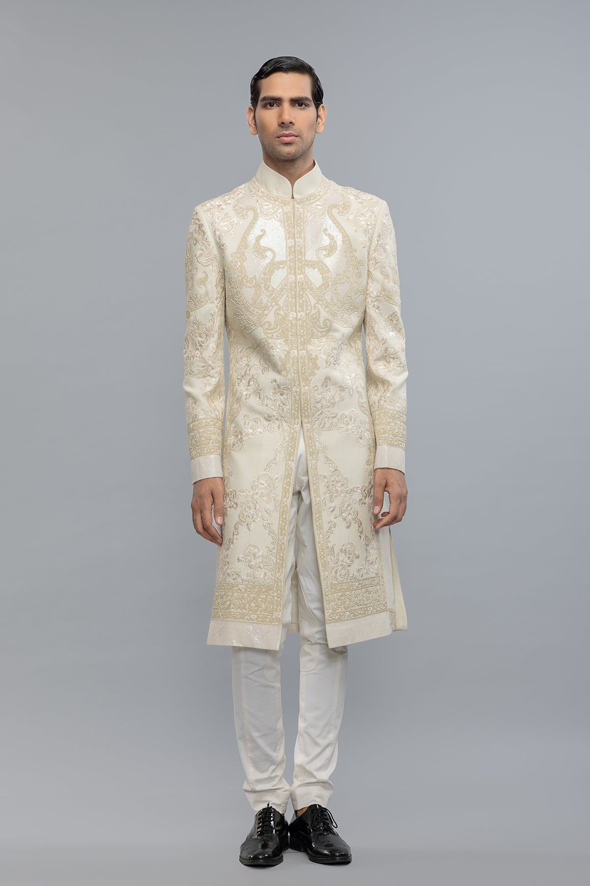 Men's Ivory Matka Silk Sherwani with Embroidery