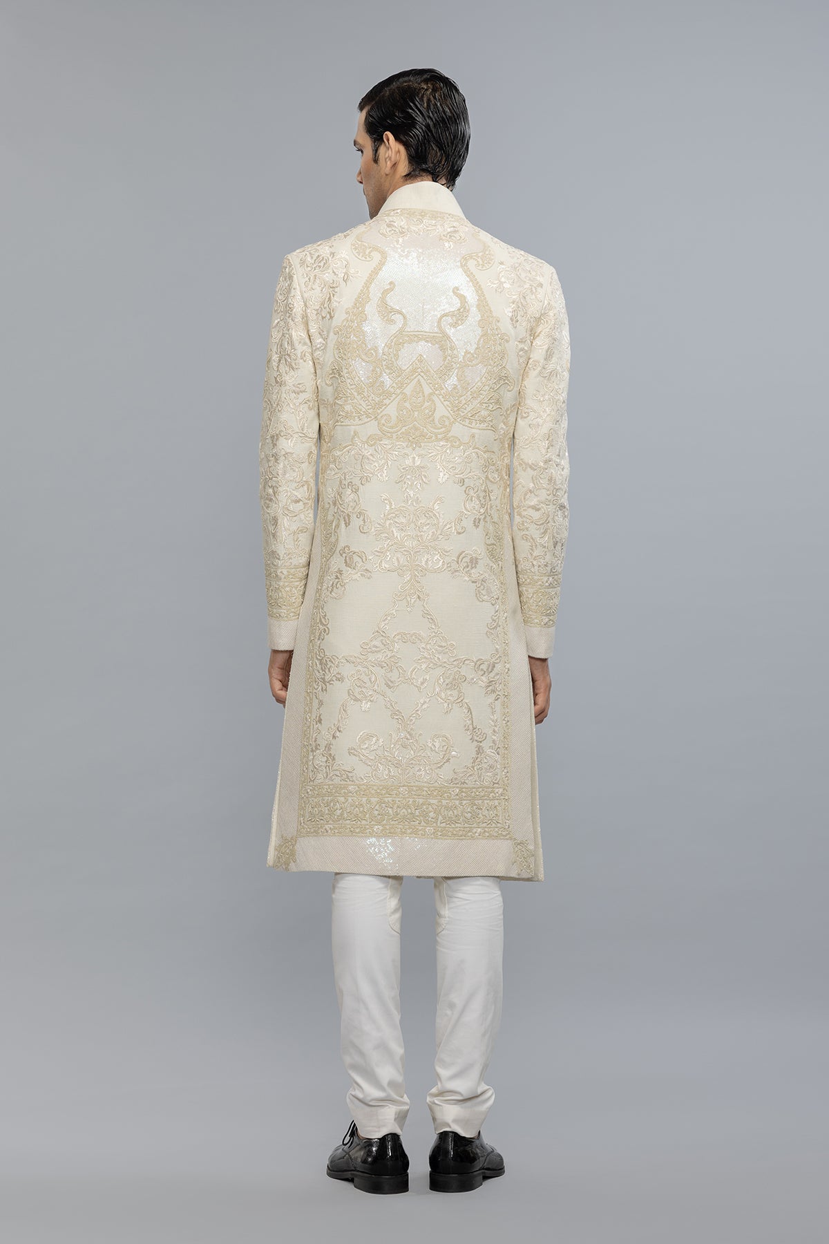 Men's Ivory Matka Silk Sherwani with Embroidery