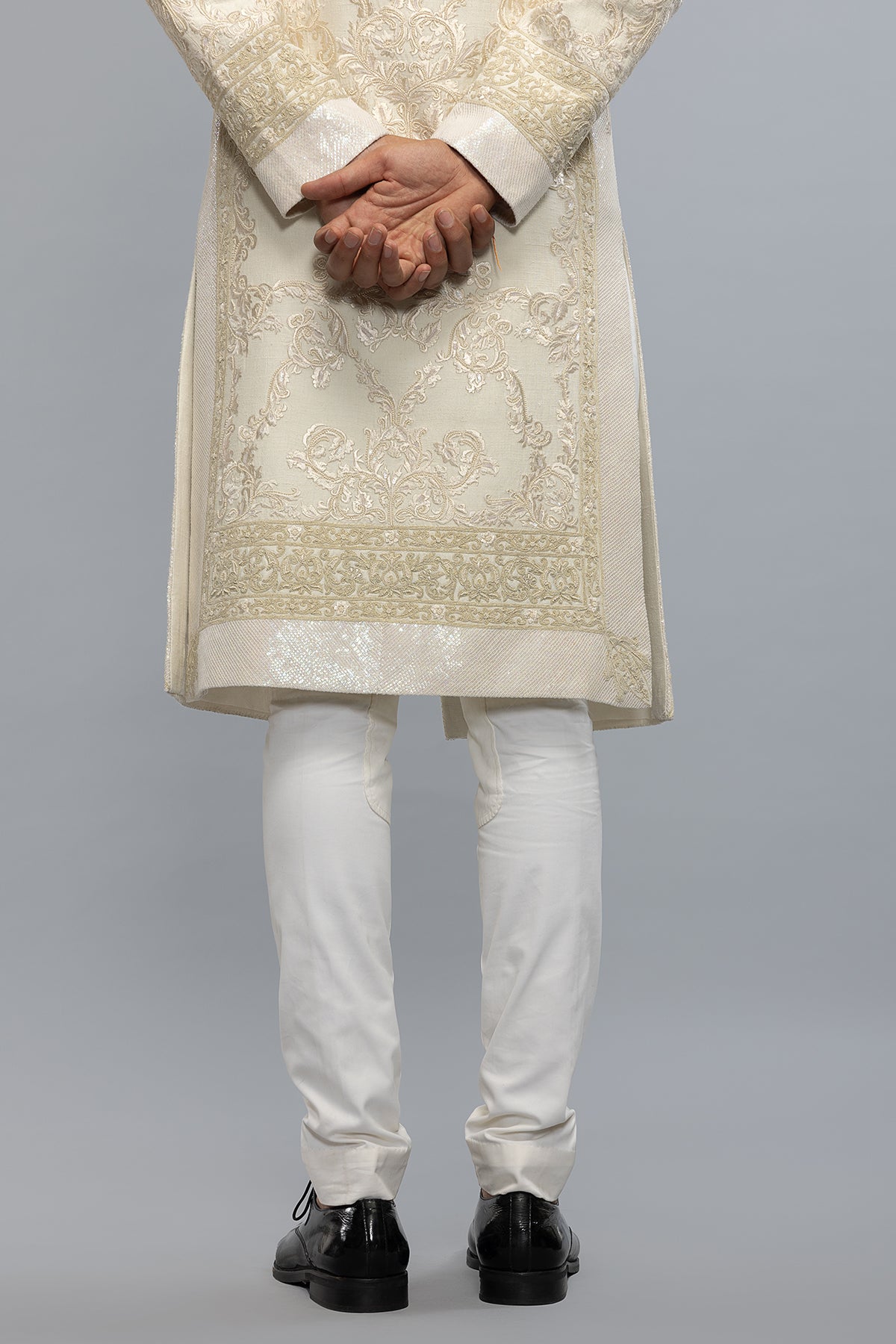 Men's Ivory Matka Silk Sherwani with Embroidery