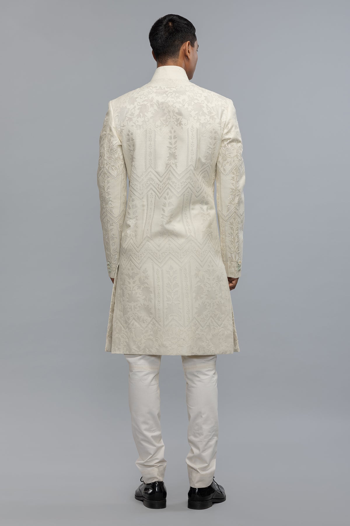 Men's Ivory Matka Silk Sherwani with Embroidery