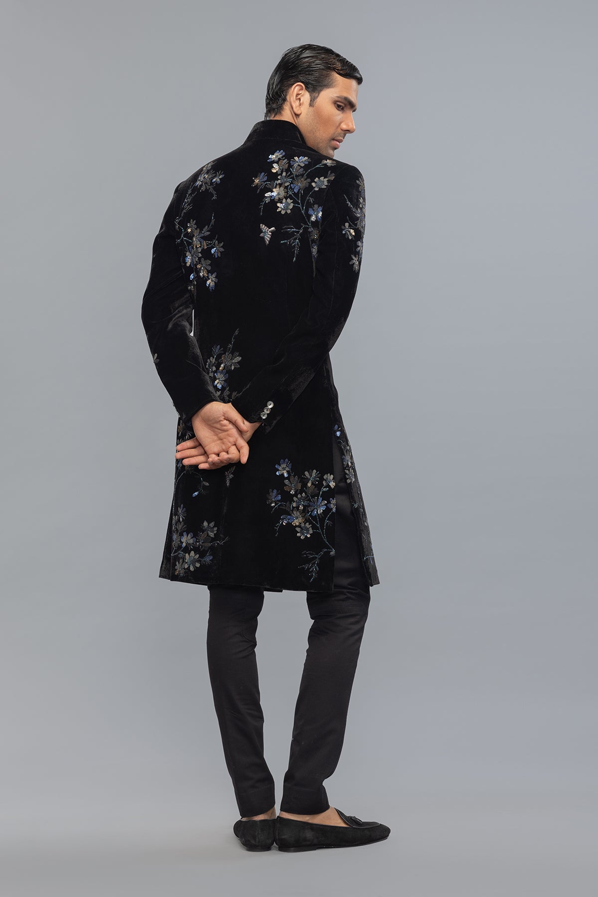 Men's Black Velvet Sherwani with Artisan Detailing
