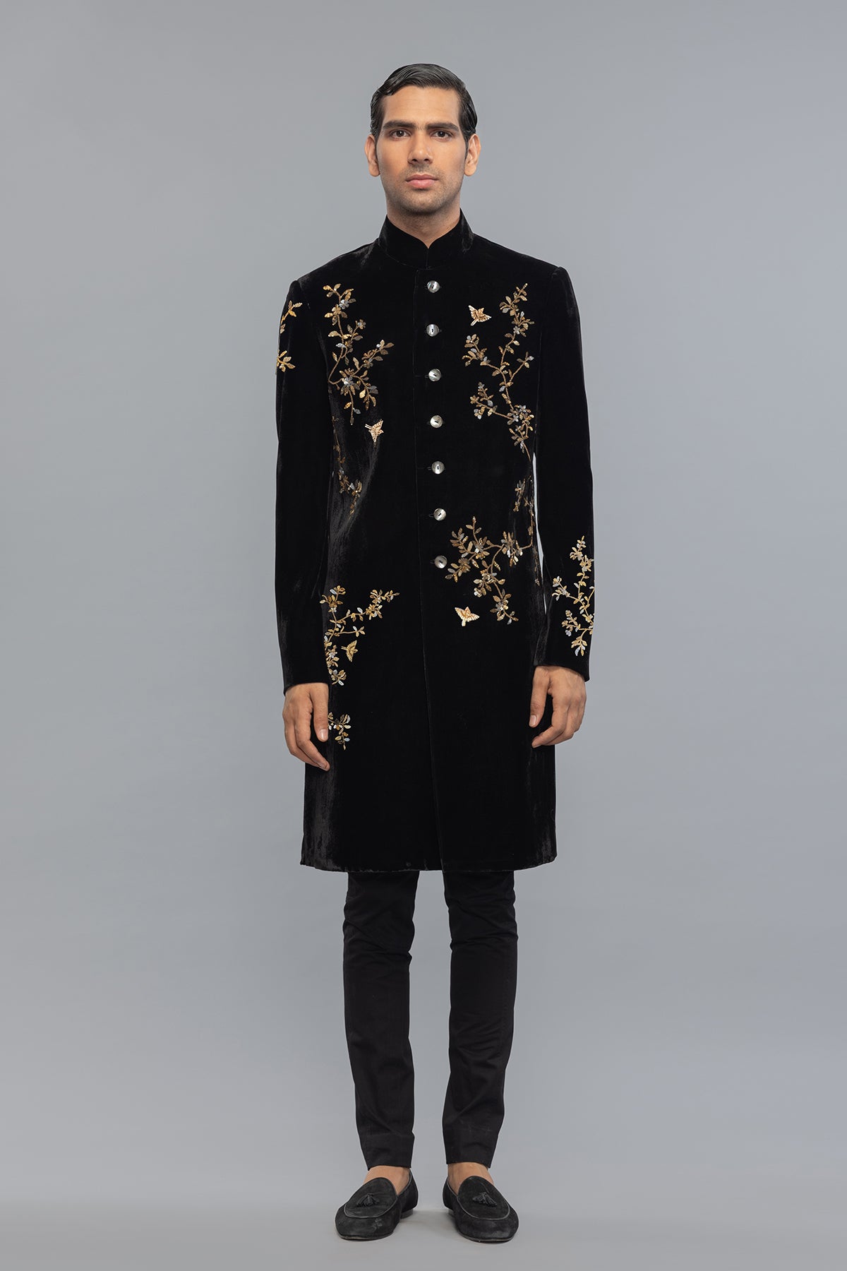 Men's Black Velvet Sherwani with Artisan Detailing