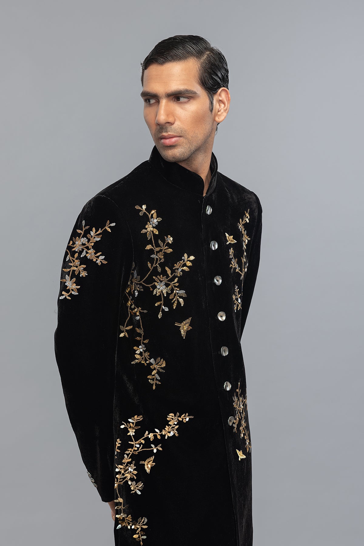 Men's Black Velvet Sherwani with Artisan Detailing