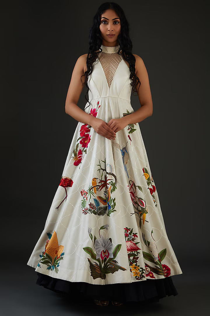 Chanderi Silk Anarkali Set With Floral Embroidery