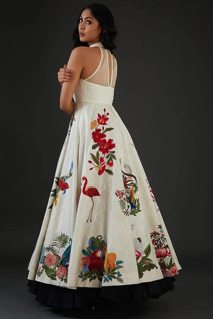 Chanderi Silk Anarkali Set With Floral Embroidery