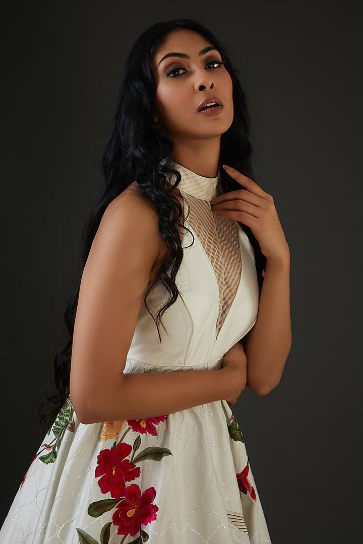 Chanderi Silk Anarkali Set With Floral Embroidery