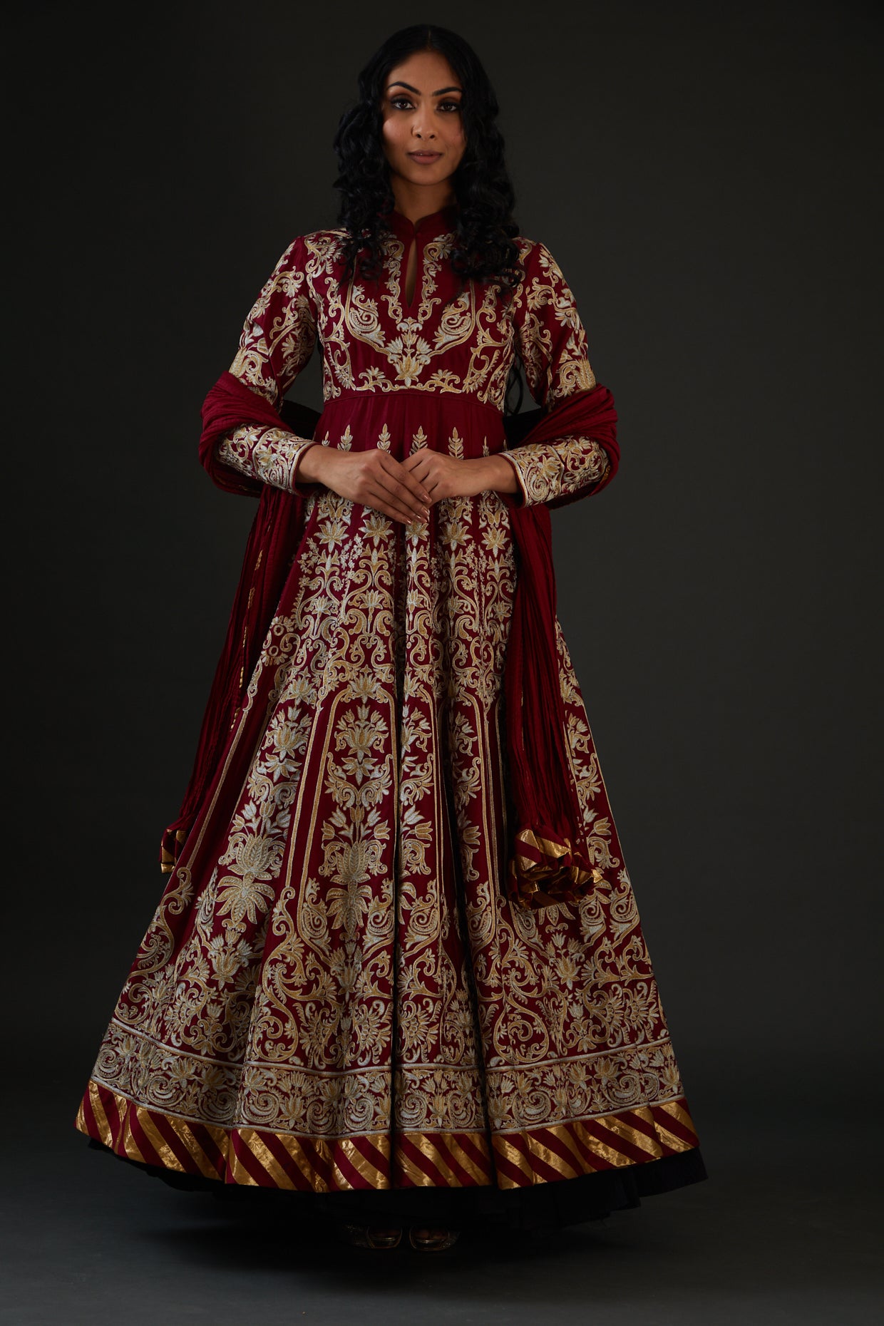 Chanderi Anarkali Set With Resham Embroidery