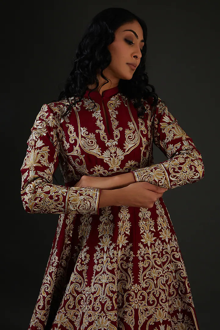 Chanderi Anarkali Set With Resham Embroidery