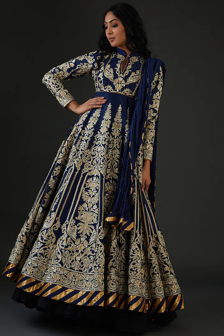 Chanderi Anarkali Set With Resham Embroidery