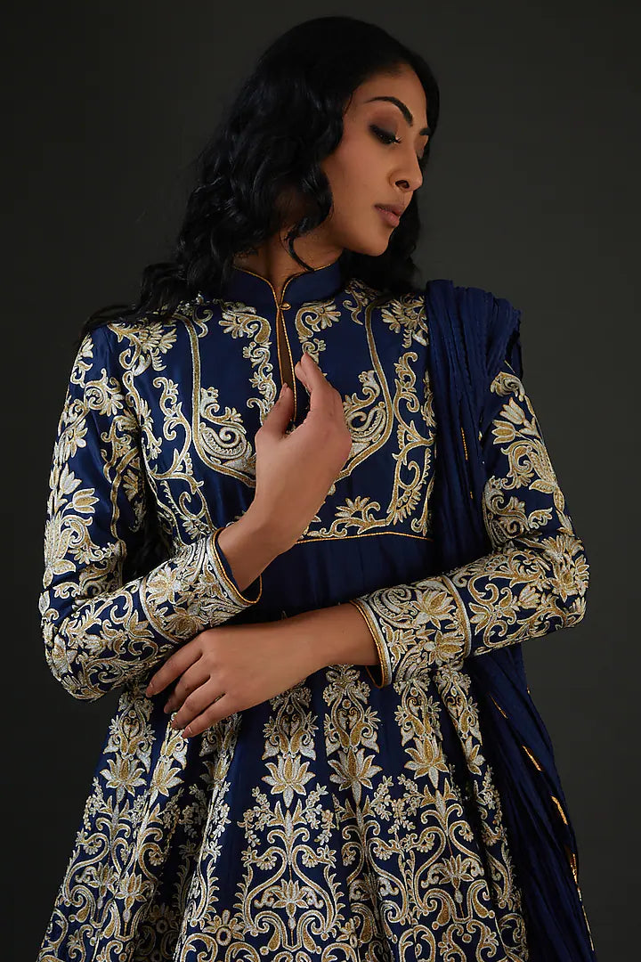 Chanderi Anarkali Set With Resham Embroidery
