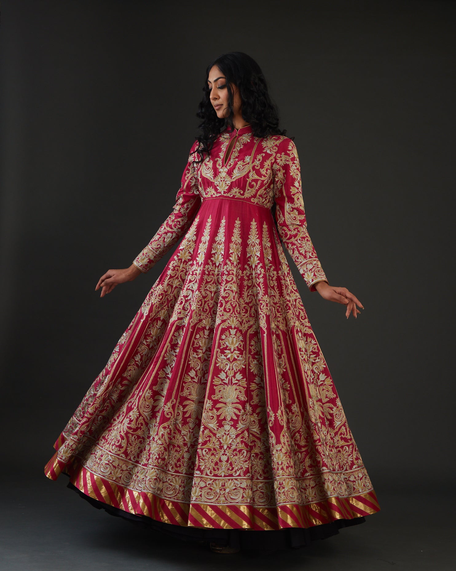 Chanderi Anarkali Set With Resham Embroidery