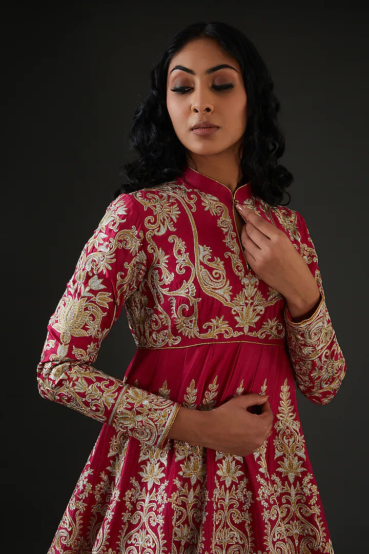 Chanderi Anarkali Set With Resham Embroidery