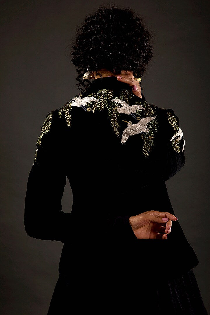 Black Velvet Short Jacket With Embroidery