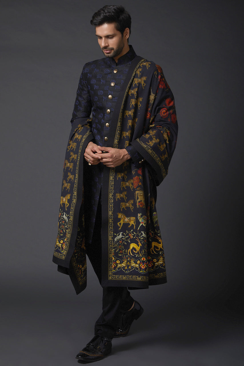 Ivory Printed Khadi Shawl