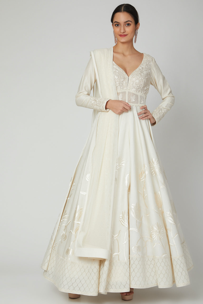 Chanderi Anarkali Set With Embroidery