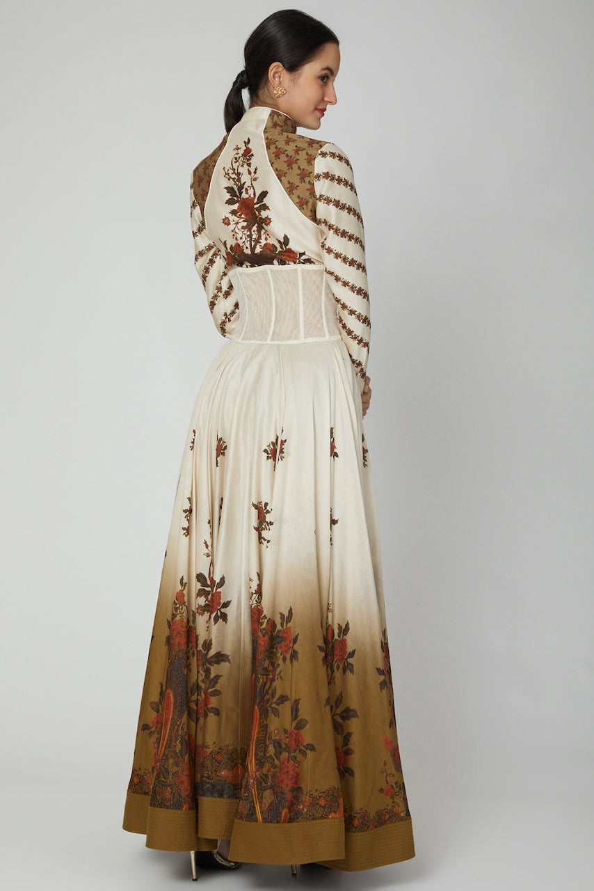 Ivory & Beige Digital Printed Anarkali Set