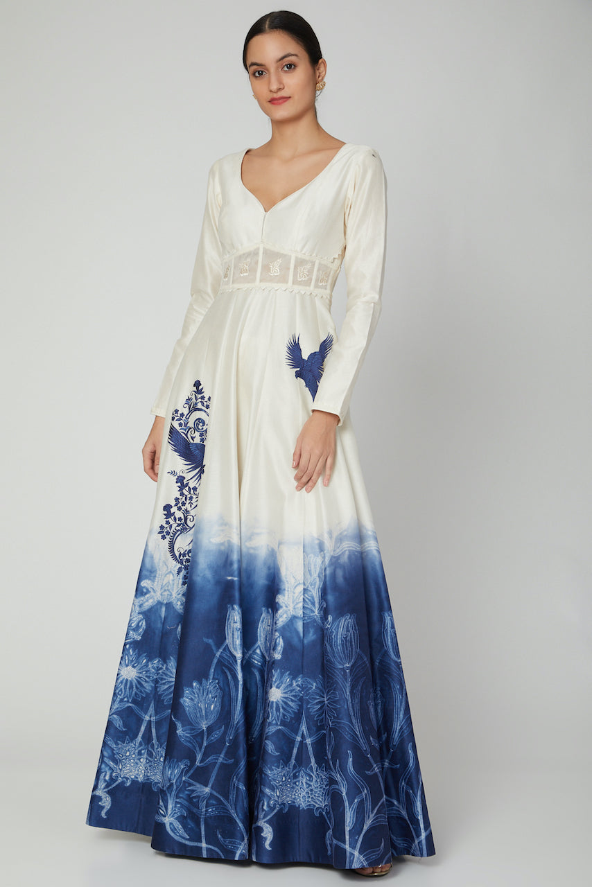 Ivory Embroidered Anarkali Set With Digital Print