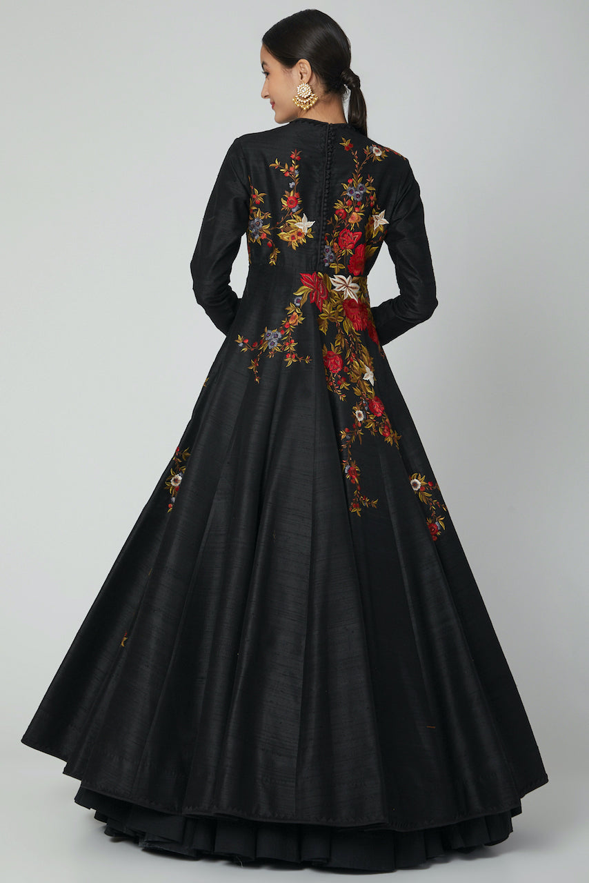 Chanderi Anarkali Set With Floral Embroidery