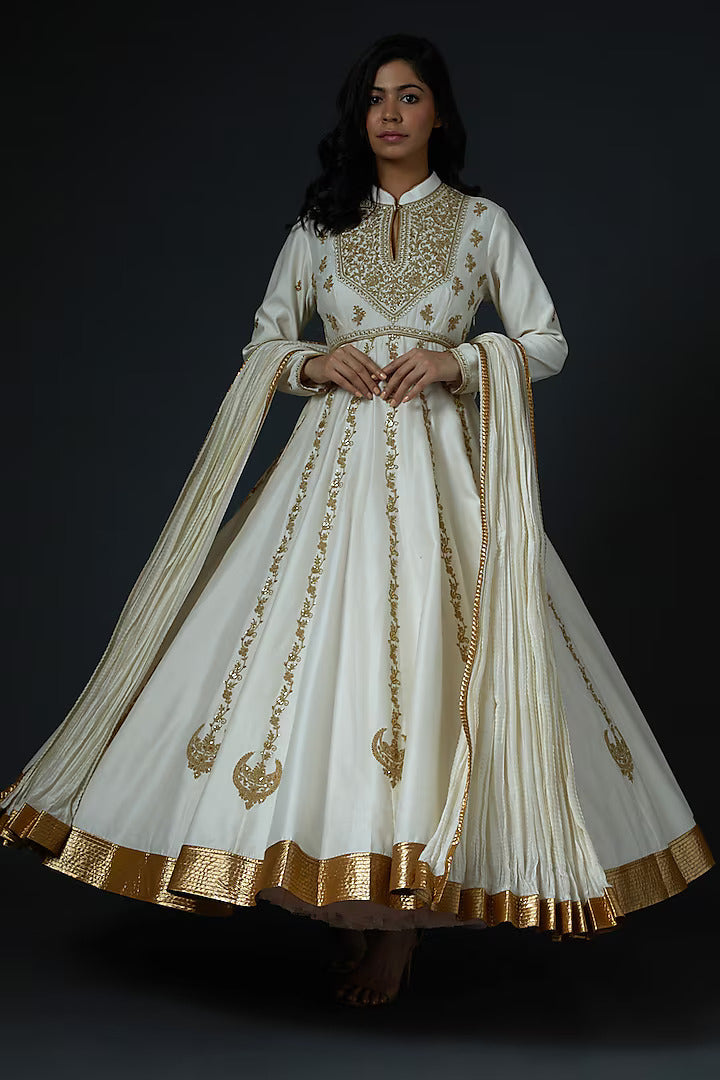 Ivory Hand Embroidered Anarkali Set