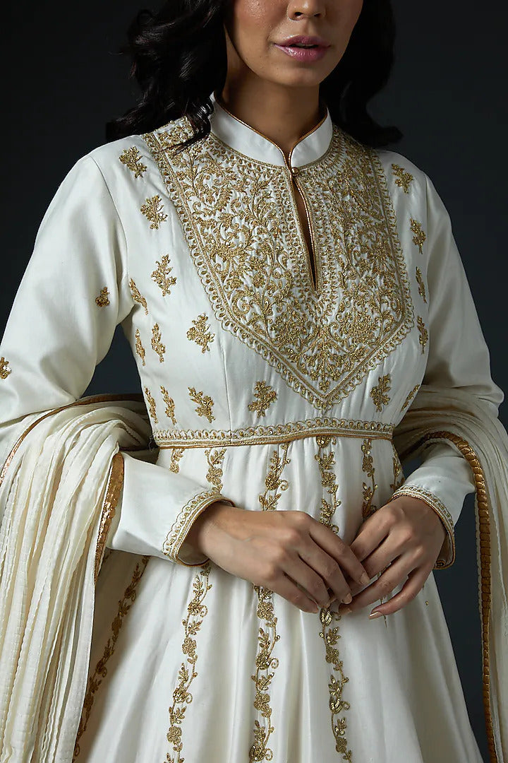 Ivory Hand Embroidered Anarkali Set