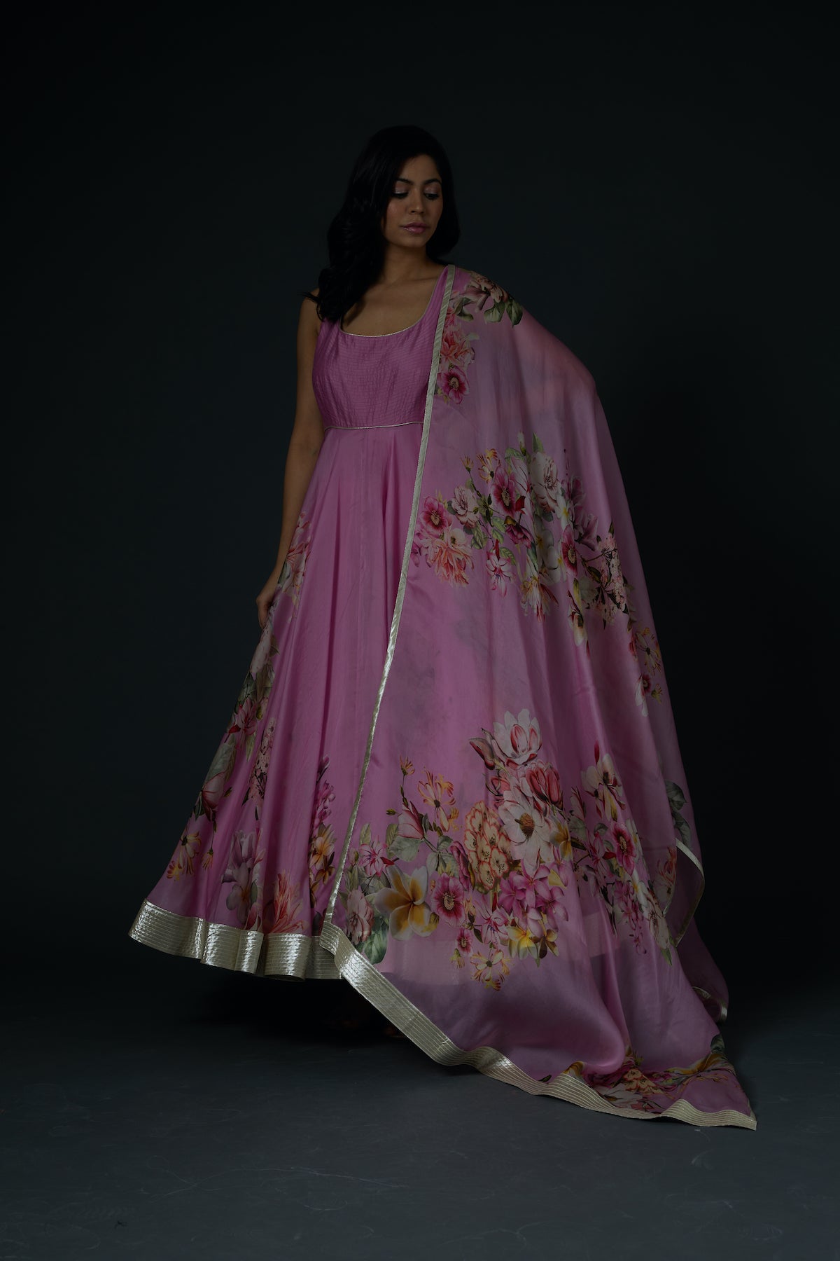 Pink Anarkali Set With Print