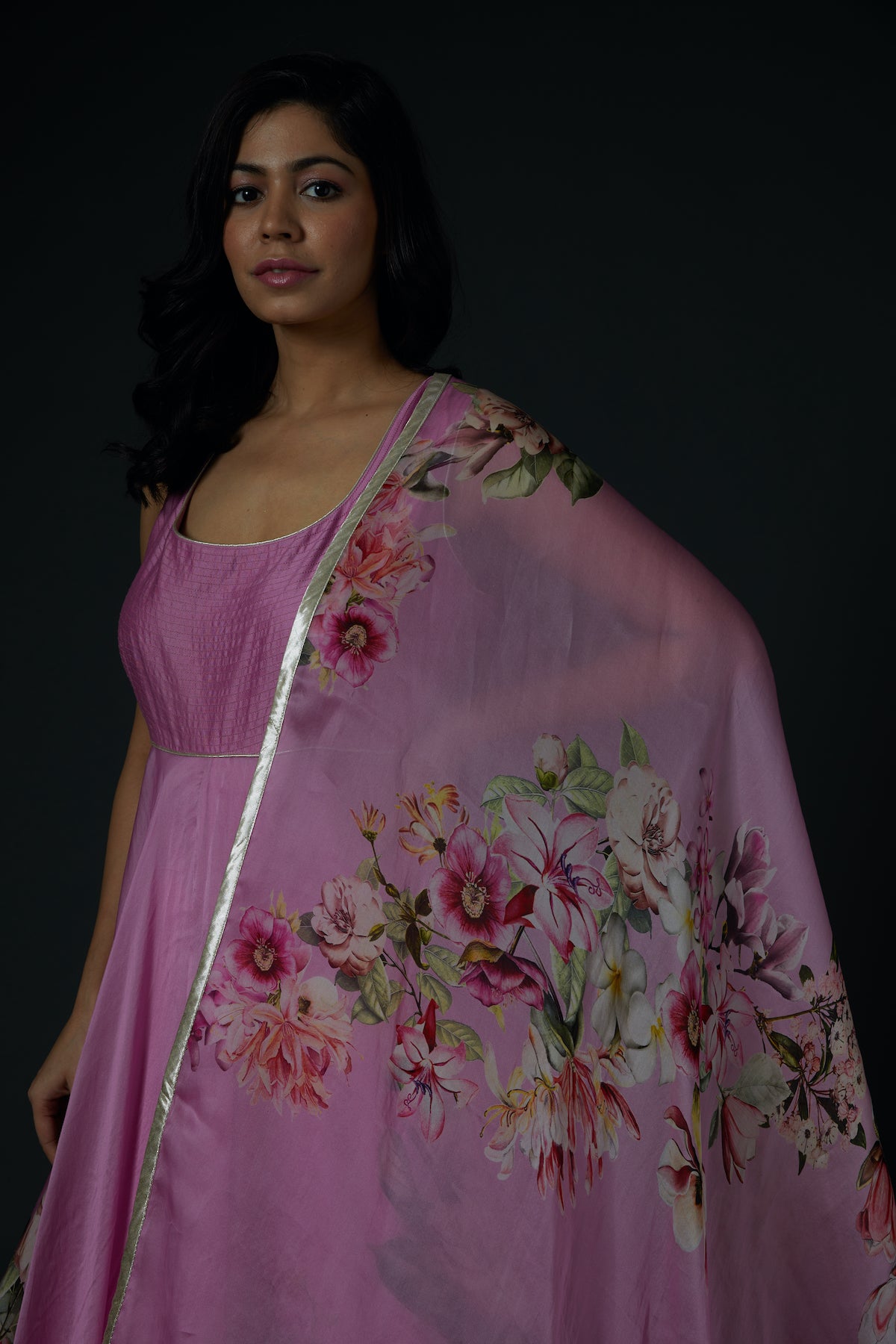 Pink Anarkali Set With Print
