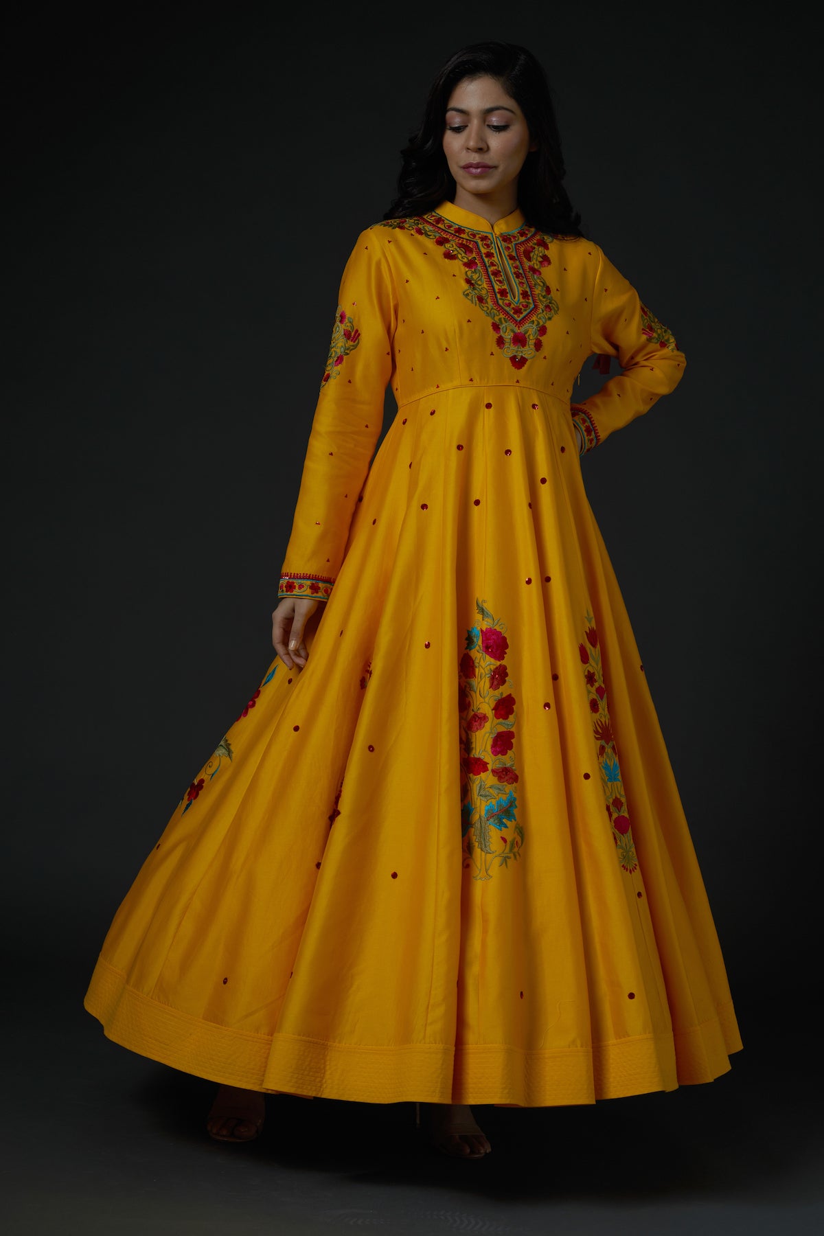 Chanderi Anarkali Set With Floral Embroidery