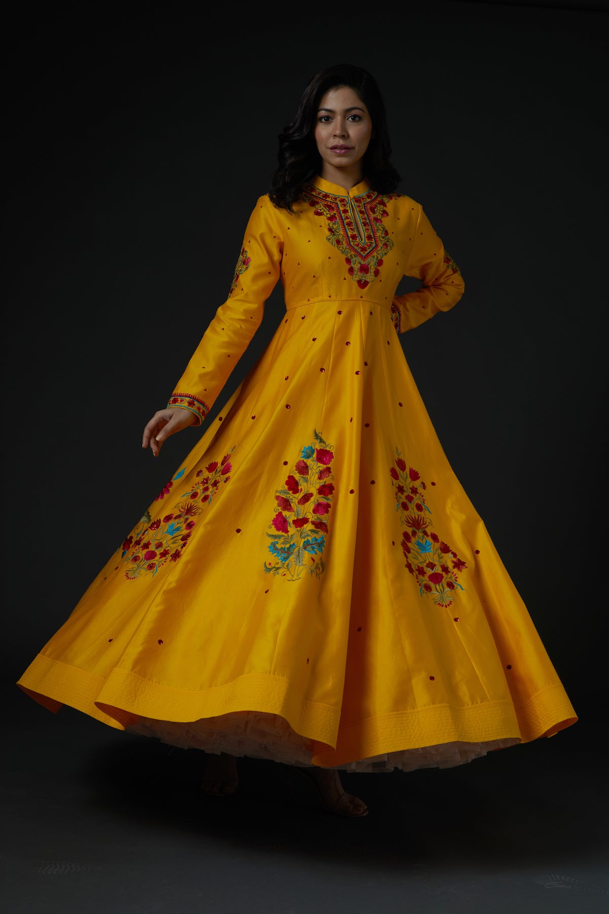 Chanderi Anarkali Set With Floral Embroidery