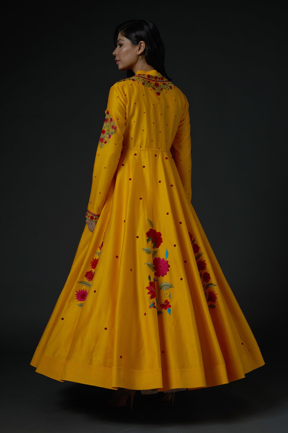 Chanderi Anarkali Set With Floral Embroidery
