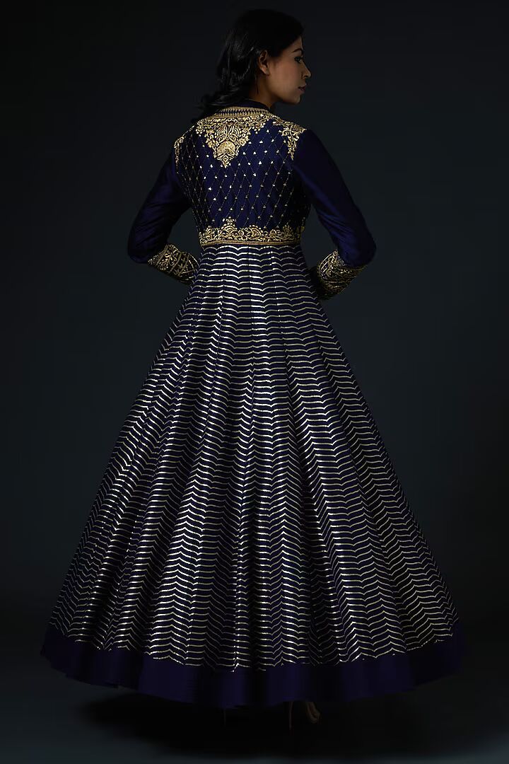 Navy Blue Hand Embroidered Anarkali Set
