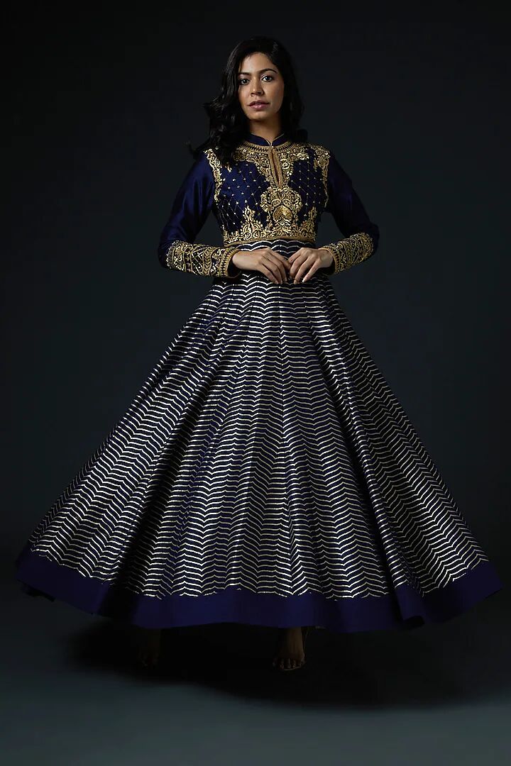 Navy Blue Hand Embroidered Anarkali Set