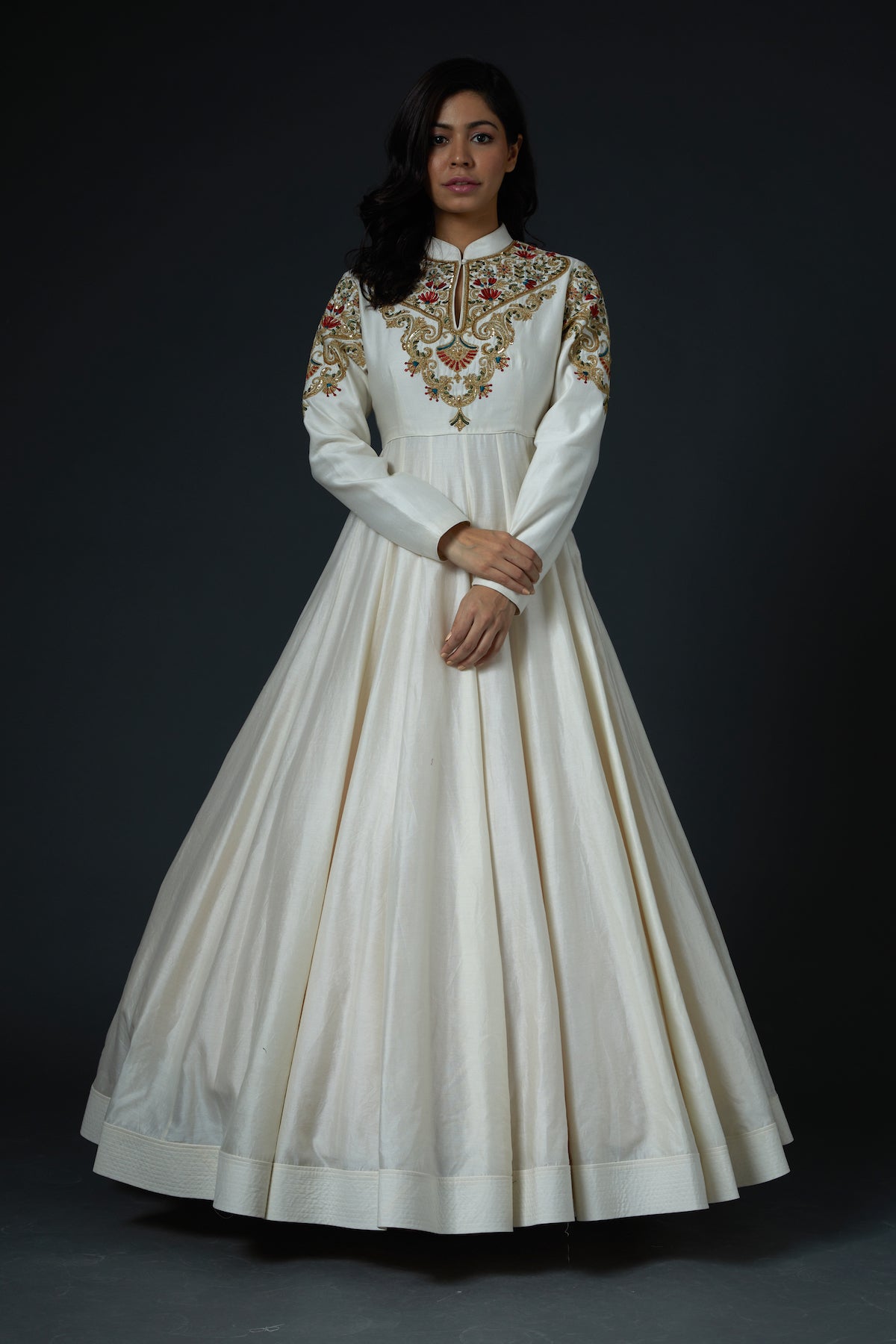 Chanderi Anarkali Set With Floral Embroidery