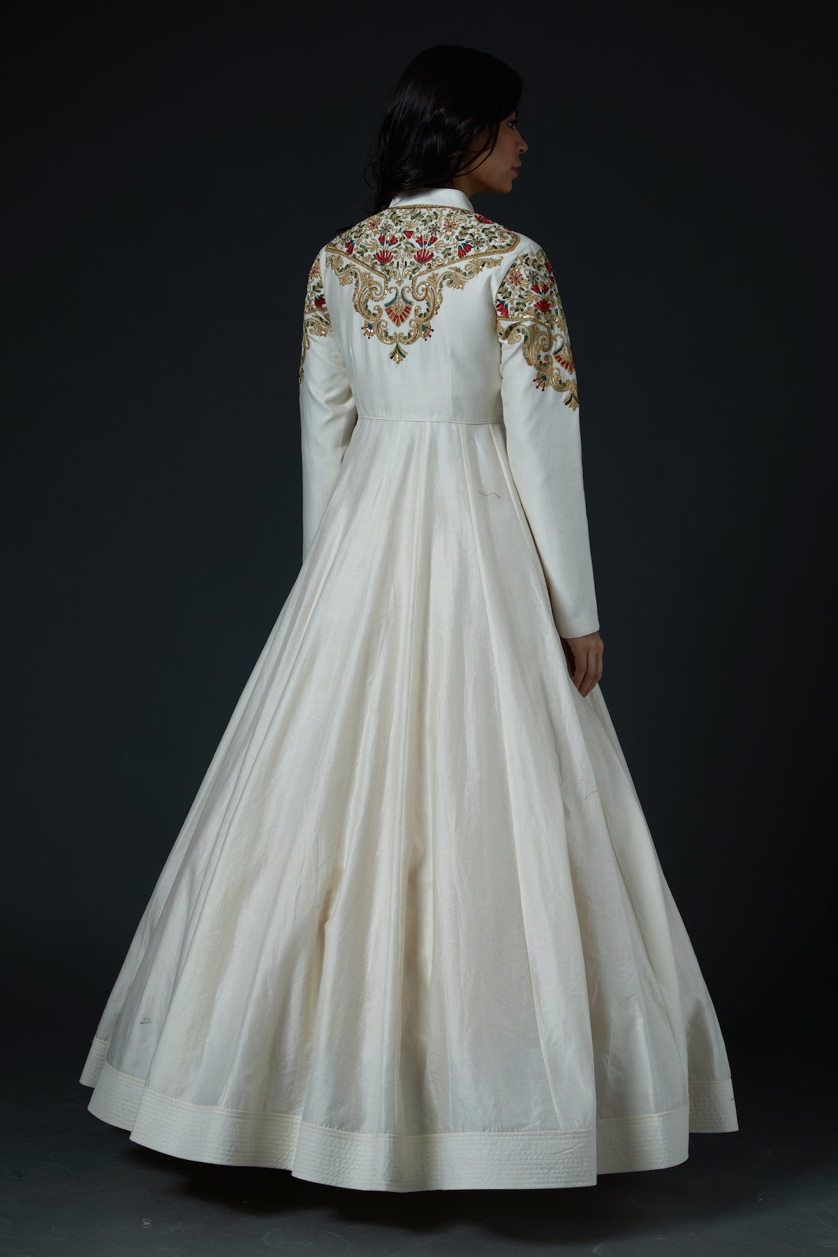 Chanderi Anarkali Set With Floral Embroidery