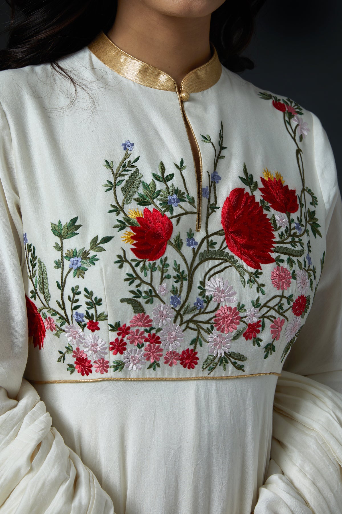 Chanderi Anarkali Set With Floral Embroidery