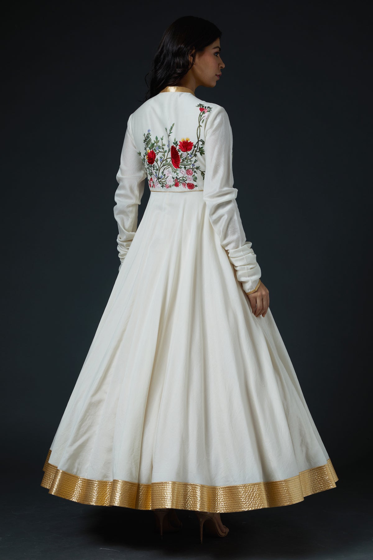 Chanderi Anarkali Set With Floral Embroidery