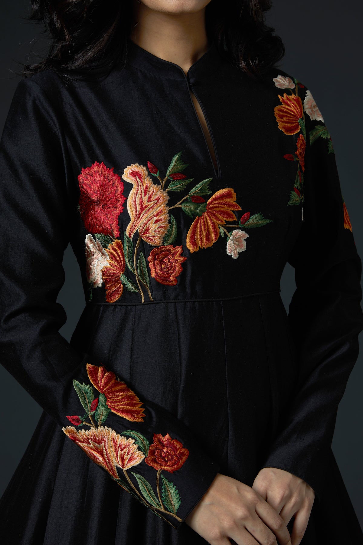 Chanderi Anarkali Set With Floral Embroidery