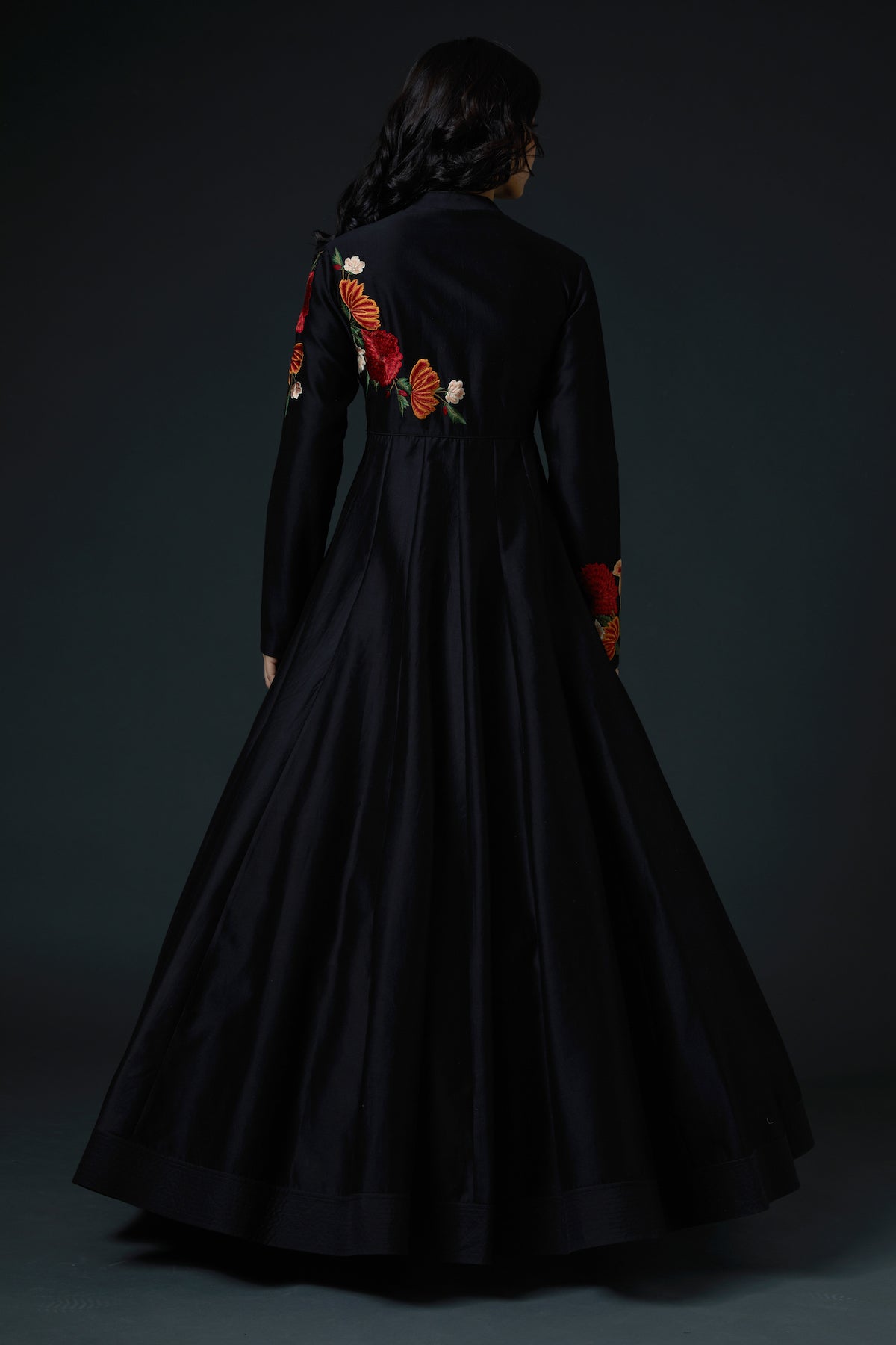 Chanderi Anarkali Set With Floral Embroidery