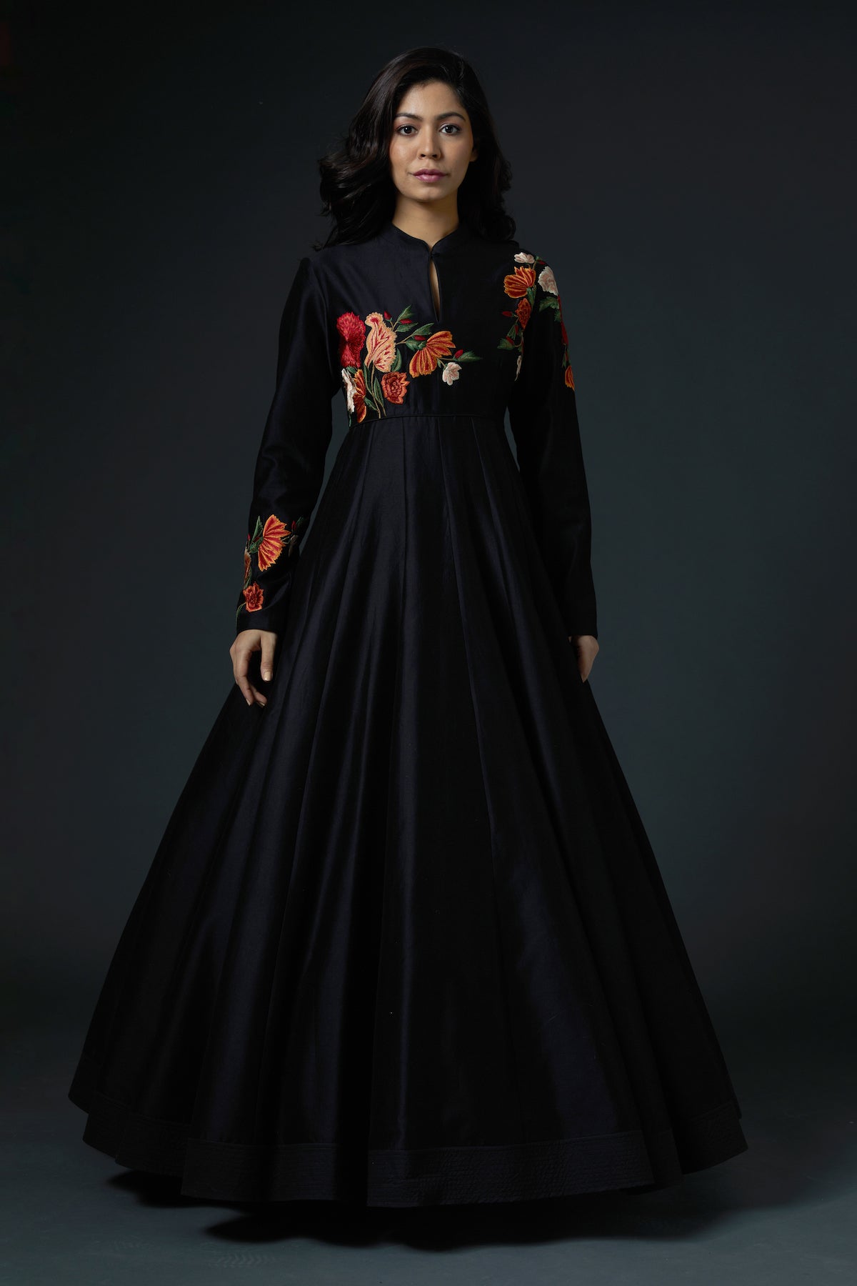 Chanderi Anarkali Set With Floral Embroidery
