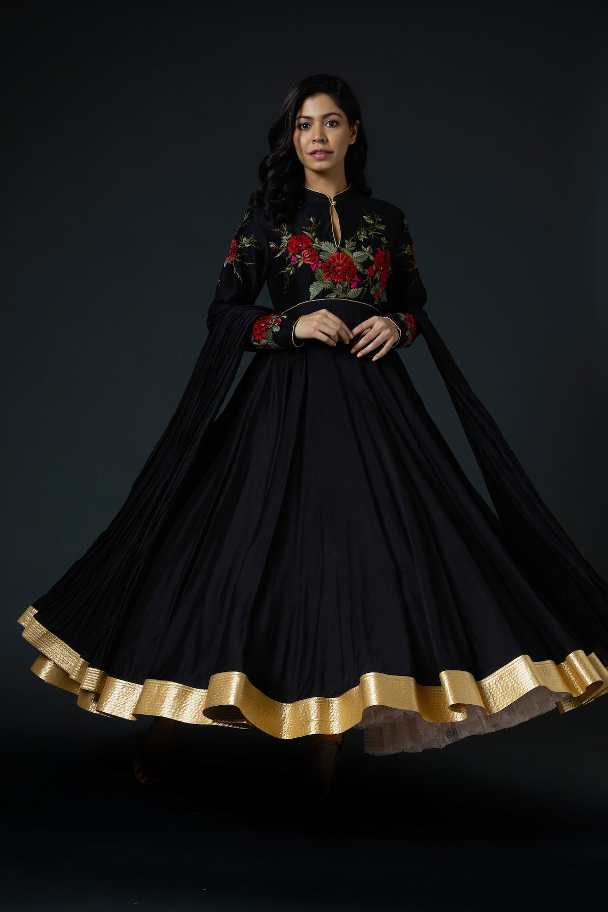 Chanderi Anarkali Set With Floral Embroidery