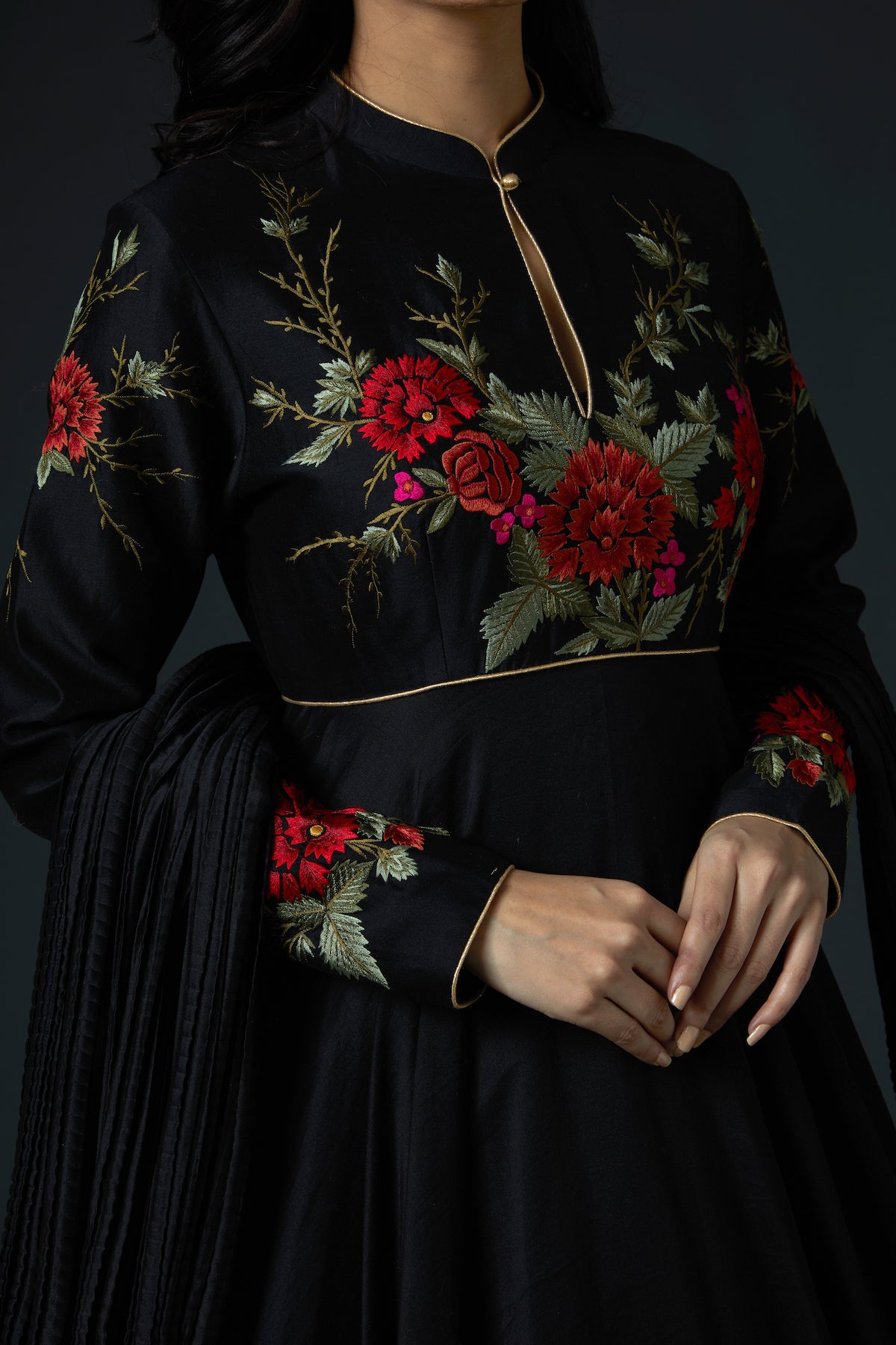 Chanderi Anarkali Set With Floral Embroidery