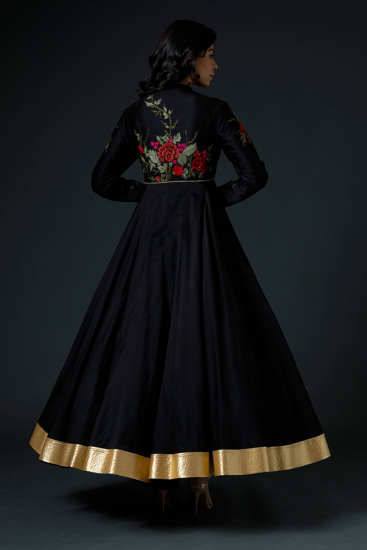 Chanderi Anarkali Set With Floral Embroidery